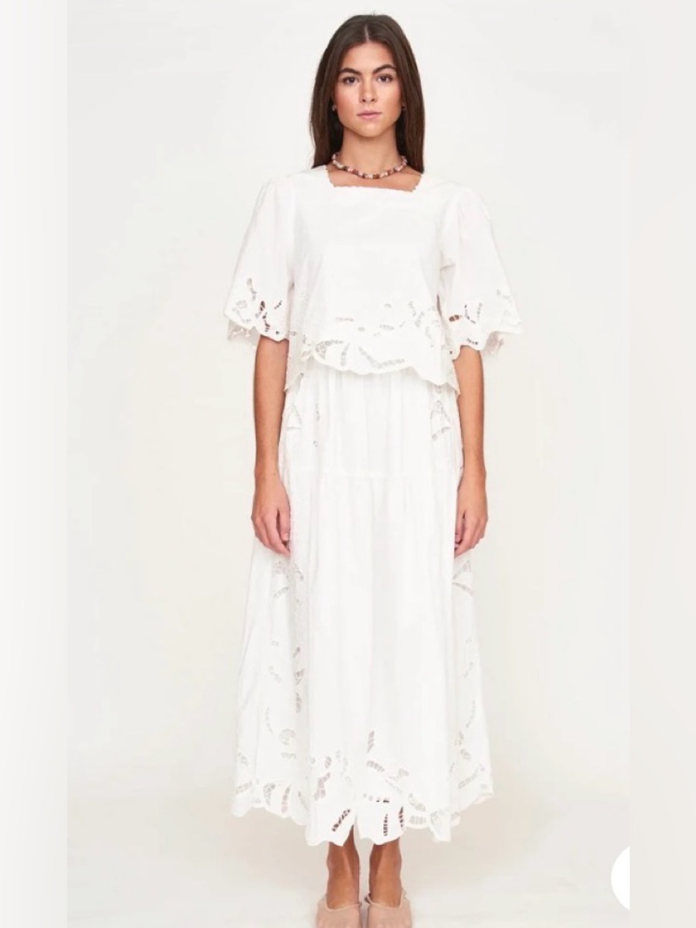 NWT MIRTH BRIGHTON CUTWORK EMBROIDERED SKIRT WHITE MAXI SKIRT S